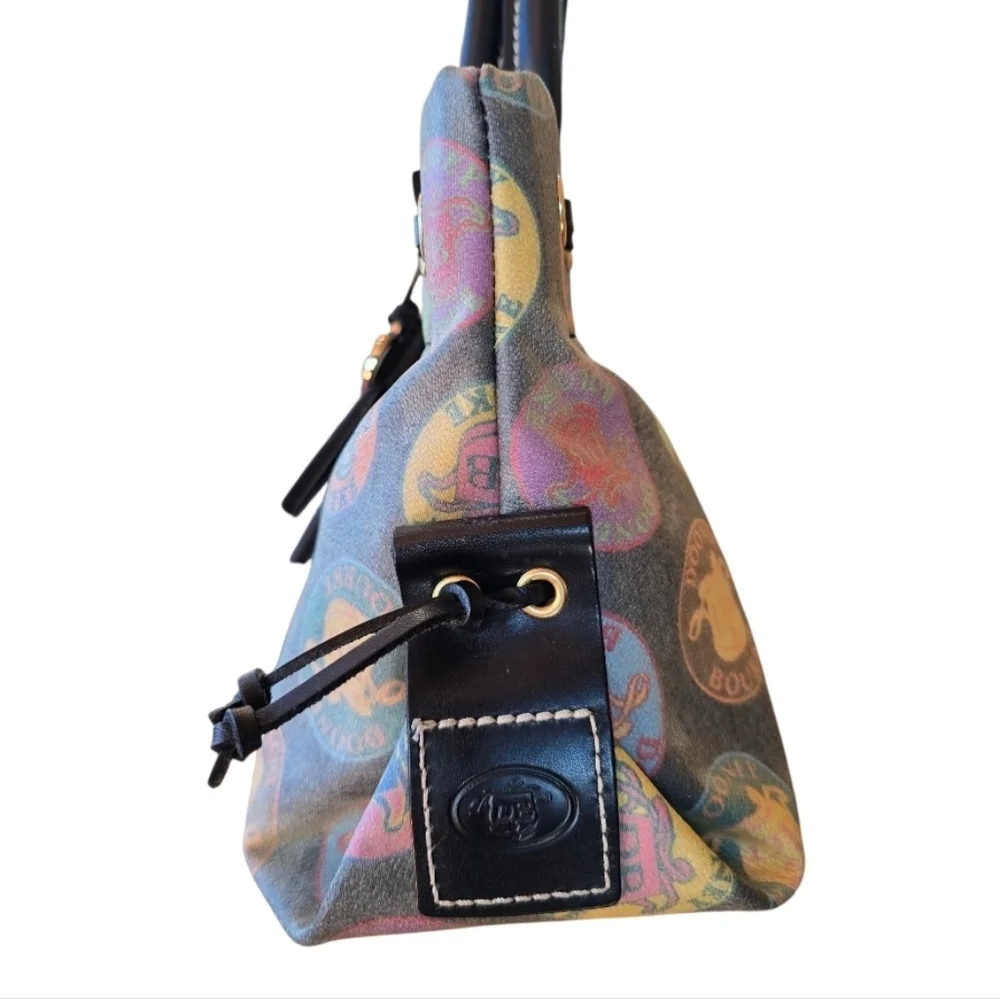 Dooney & Bourke Fanciful Tutti Frutti Medallion Black Vintage Satchel Handbag